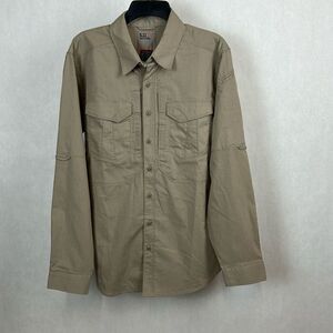 5.11 Tactical Mens Button Front Shirt Sz Medium Khaki Tan Long Sleeve